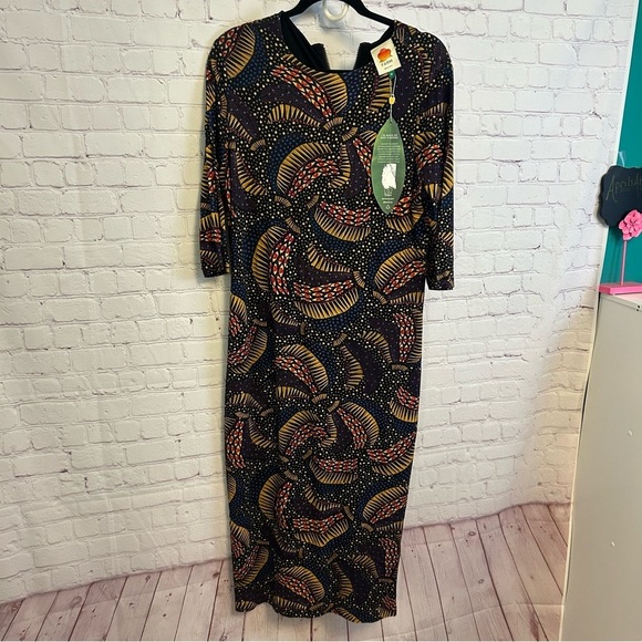 Farm Rio New Black Wild Bananas Jersey Stretch Dress size XL coastal chic - Picture 4 of 13